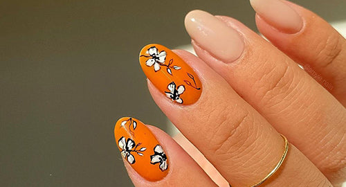 orange flower nail design