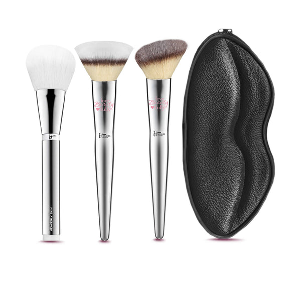 ALLURE MAKEUP BRUSH 3pcs & KISS BAG (BLACK) 1pcs